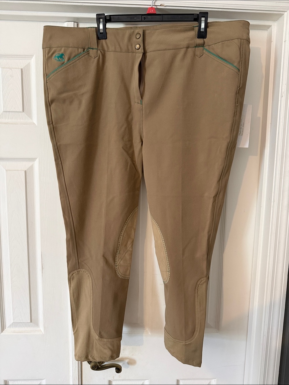 Piper Tan Skinny Riding Breeches with Teal Trim